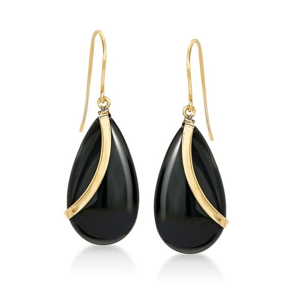 Ross-Simons Pear-Shaped Black Onyx Drop Earrings in 14kt Yellow Gold, Women's, Adult