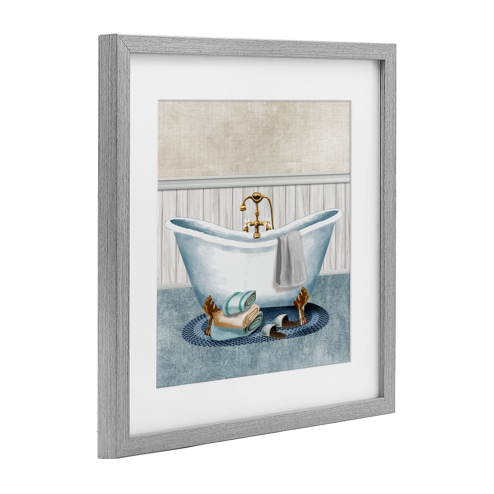 Stupell Industries Cozy Spa Bathtub & Slippers Gray Framed Print Under Glass, design by Conrad Knutsen