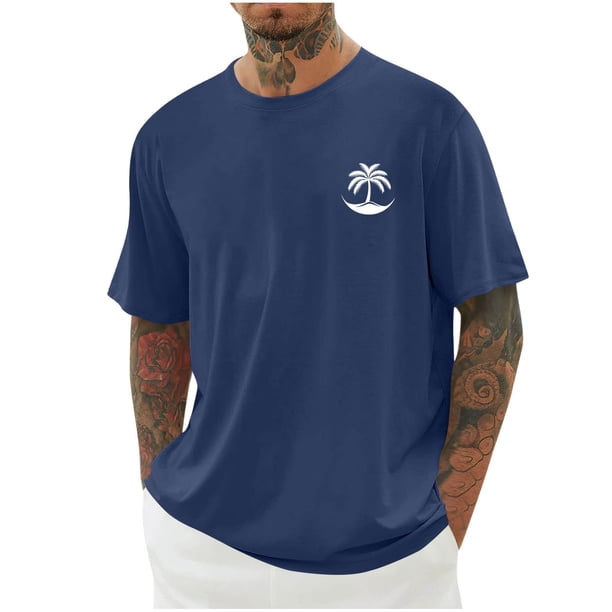 Mens Camisas de Manga Corta Impresión Casual Deportes Cuello Redondo Blusa, Poliéster Ligero para la Primavera Verano Al Aire Libre Uso Diario