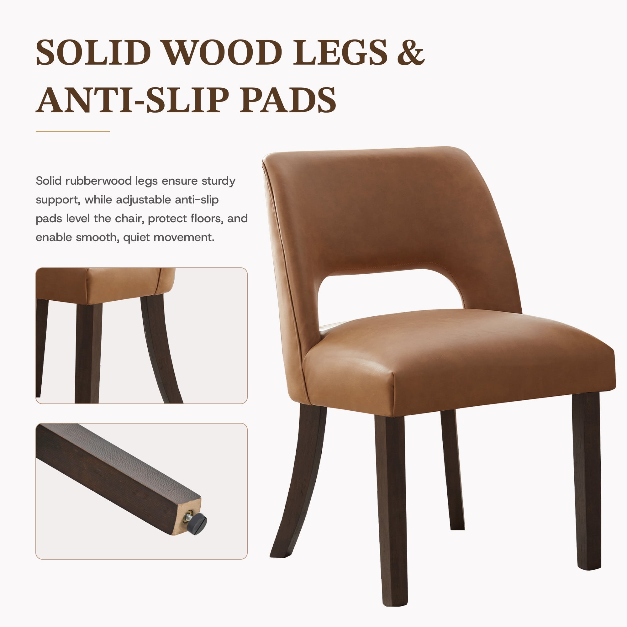 VKNOW Faux Leather 20.7" W Upholstered Dining Chairs Set of 6, Thick Foam Cushion Kitchen & Dining Room Chairs with Solid Wood Legs, Brown