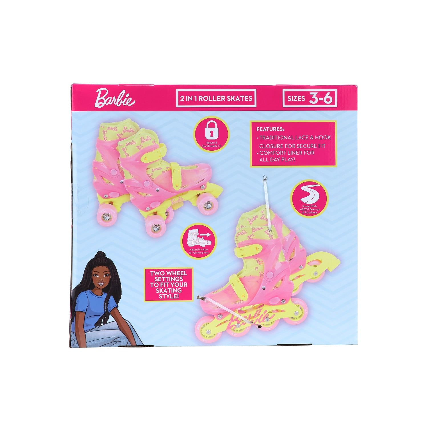 Barbie 2-in-1 roller n Inline skates- Pink Size 12-2