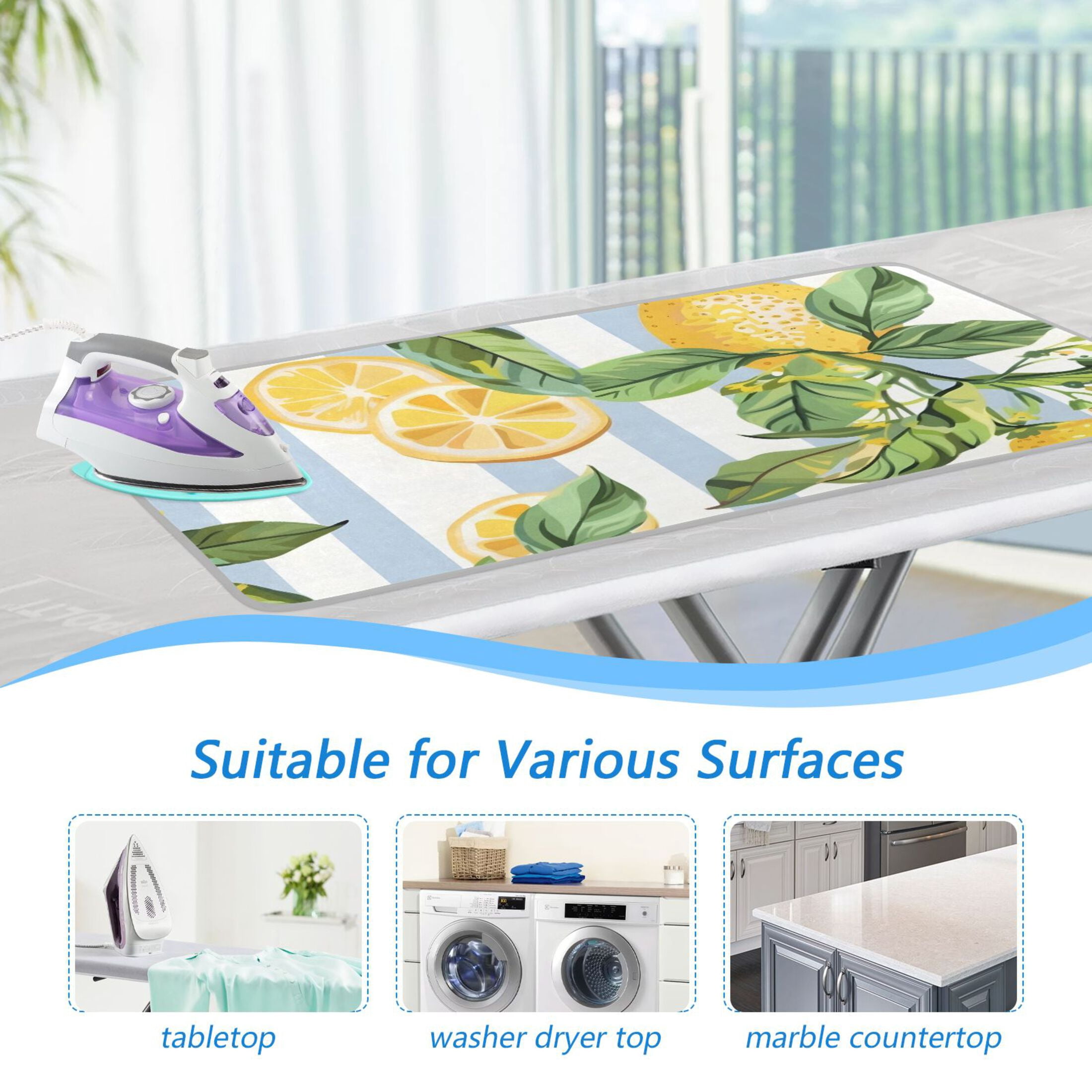 Lemons and Leaves Ironing Mat Blanket Portable Travel Ironing Pad Heat Resistant Pad 47.2" x 27.6”