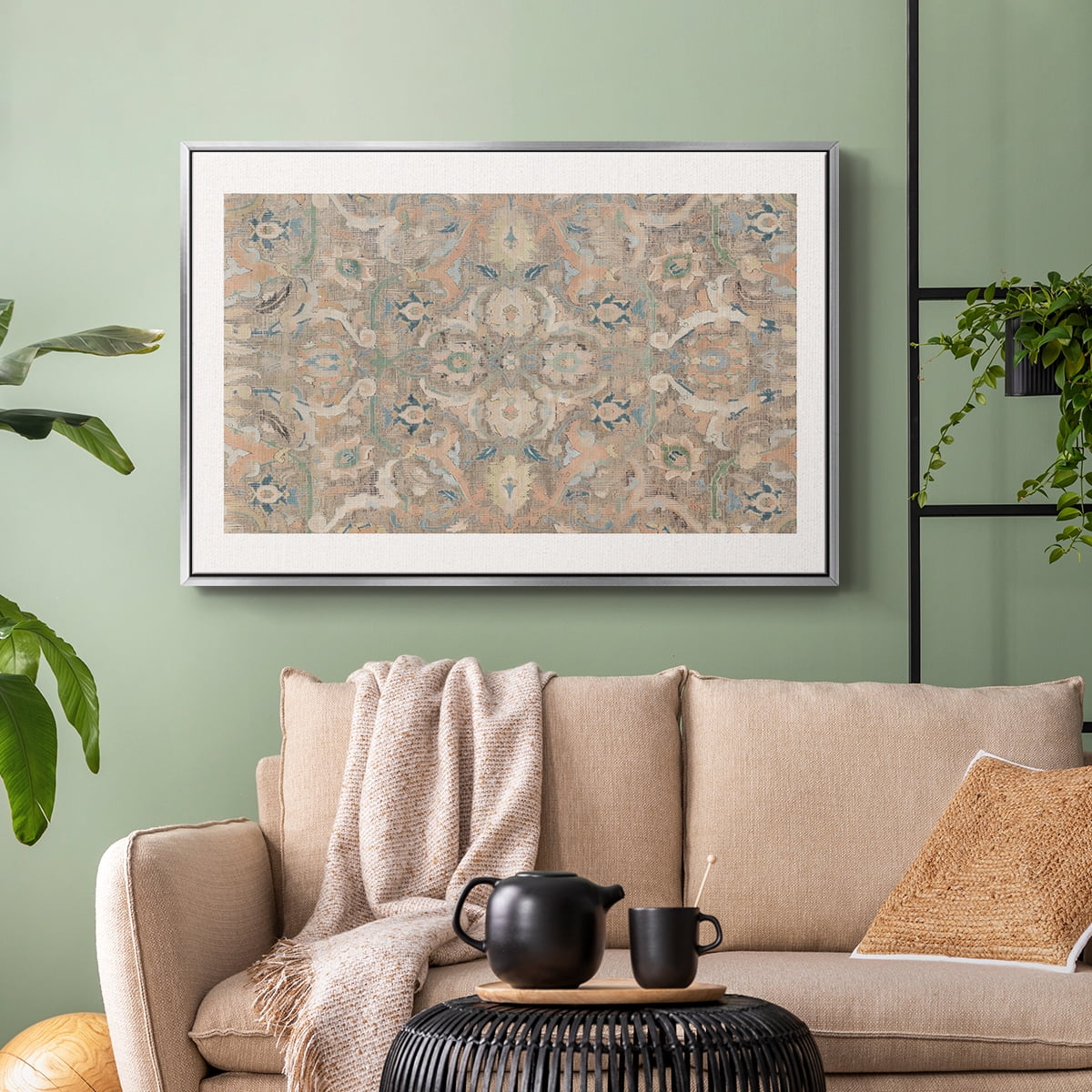 Vintage Abstract Print-II Framed in Silver Wood Gallery Wrapped Canvas 25 in. x 37 in.