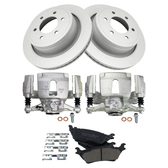 TRQ Rear Brake Pad & Rotor Kit Brake Caliper Brake Pads Brake Rotor Ceramic Vented Premium G-Coated Fits Select 2015-2018 Ford F-150