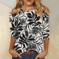 thumbnail image 1 of Chemises pour Femmes Habillées Décontractées, Chemises à Manches 3/4 pour Femmes, Tuniques à Manches Courtes Grande Taille pour Femmes, T-shirt à Manches 3/4 à Col Rond Imprimé Floral Boho Mode Décontractée pour Femmes, 1 of 5