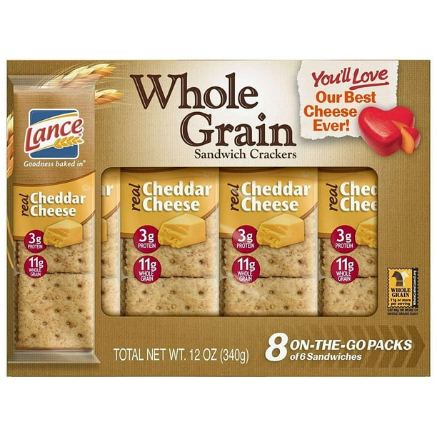 Lance Whole Grain Sandwich Crackers, Cheddar Cheese, 8 Count (Pack of