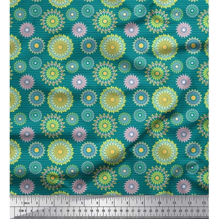 Soimoi Green Heavy Canvas Fabric Stripe & Mandala Printed Craft Fabric by the Yard 58 Inch Wide