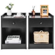Giantex Set of 2 Nightstand, End Table w/Storage Drawer, Wooden Sofa Bed Side Table for Home & Office, Black