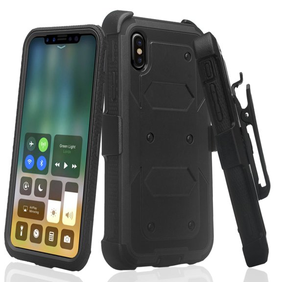 For Apple iPhone X Case, SOGA [TriGuard] Shockproof Rugged Hybrid Armor Case Cover with Belt Clip Holster & Built-in Screen Protector for Apple iPhone X - Black