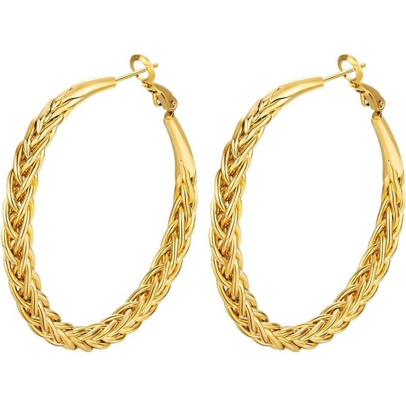 Twisted Hooop Earrings For Women - 14K Gold Plated With 925 Sterling Silver Post Lightweight&Hypoallergenic Large Thick Hoop Earrings Jewelry For Women[Z4656]