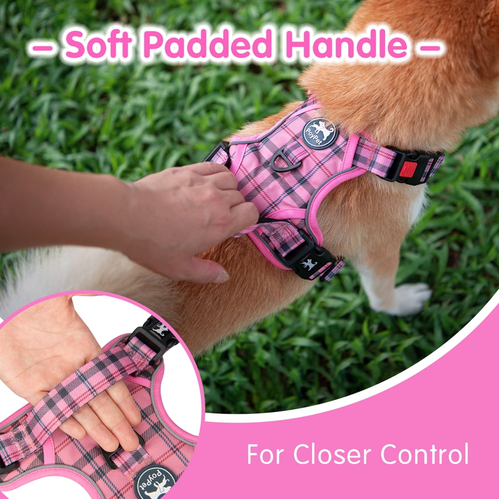 PoyPet Dog Harness and Leash Combo, Escape Proof No Pull Vest Harness, Reflective Adjustable Soft Padded Pet Harness with Handle for Small to Large Dogs