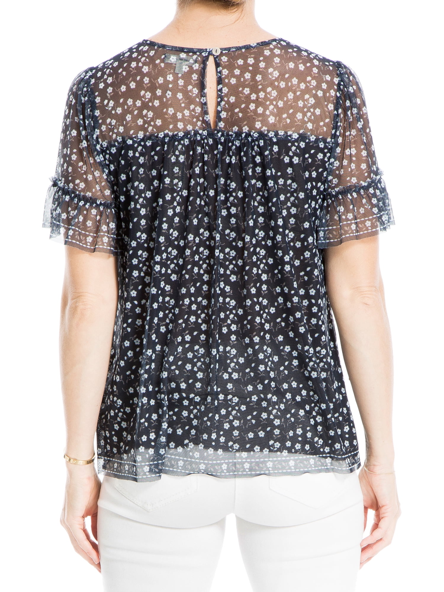 Max Studio Womens Knit Mesh Short Sleeve Top