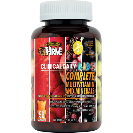 New CLINICAL DAILY COMPLETE. KIDS Multivitamin Gummy with Folate, Mineral Supplement. For Brain, Vision, Bone and Immune Health of Superheroes everywhere! 90 yummy bears Gluten Free Childrens