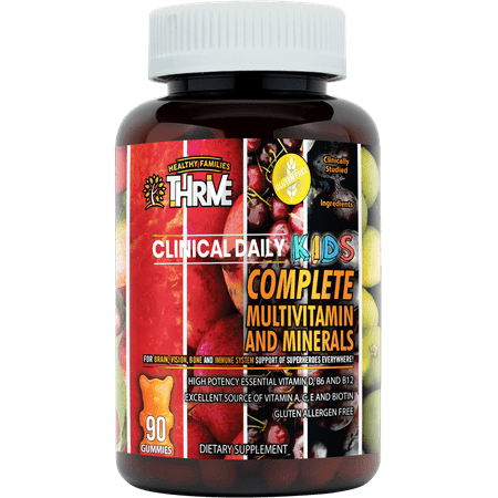 New CLINICAL DAILY COMPLETE. KIDS Multivitamin Gummy with Folate, Mineral Supplement. For Brain, Vision, Bone and Immune Health of Superheroes everywhere! 90 yummy bears Gluten Free Childrens
