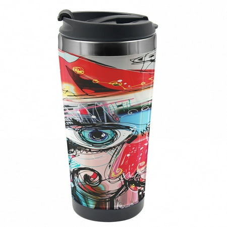 

Art Travel Mug Grafitti Sketchy Paint Steel Thermal Cup 16 oz by Ambesonne