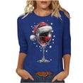 thumbnail image 1 of Camisetas de Manga Larga de las Mujeres Impresión de Navidad Cuello Redondo 3/4 Manga Suéter Superior, Moda Informal para Fiesta de Vacaciones Y Uso Diario, 1 of 7