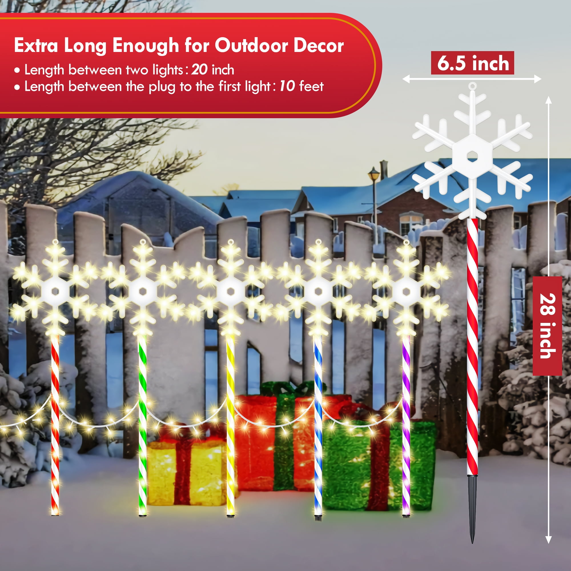 10 Pk Christmas Pathway Snowflake Lights 250 LED 8 Modes Waterproof  Lighted Outdoor Christmas Decoration