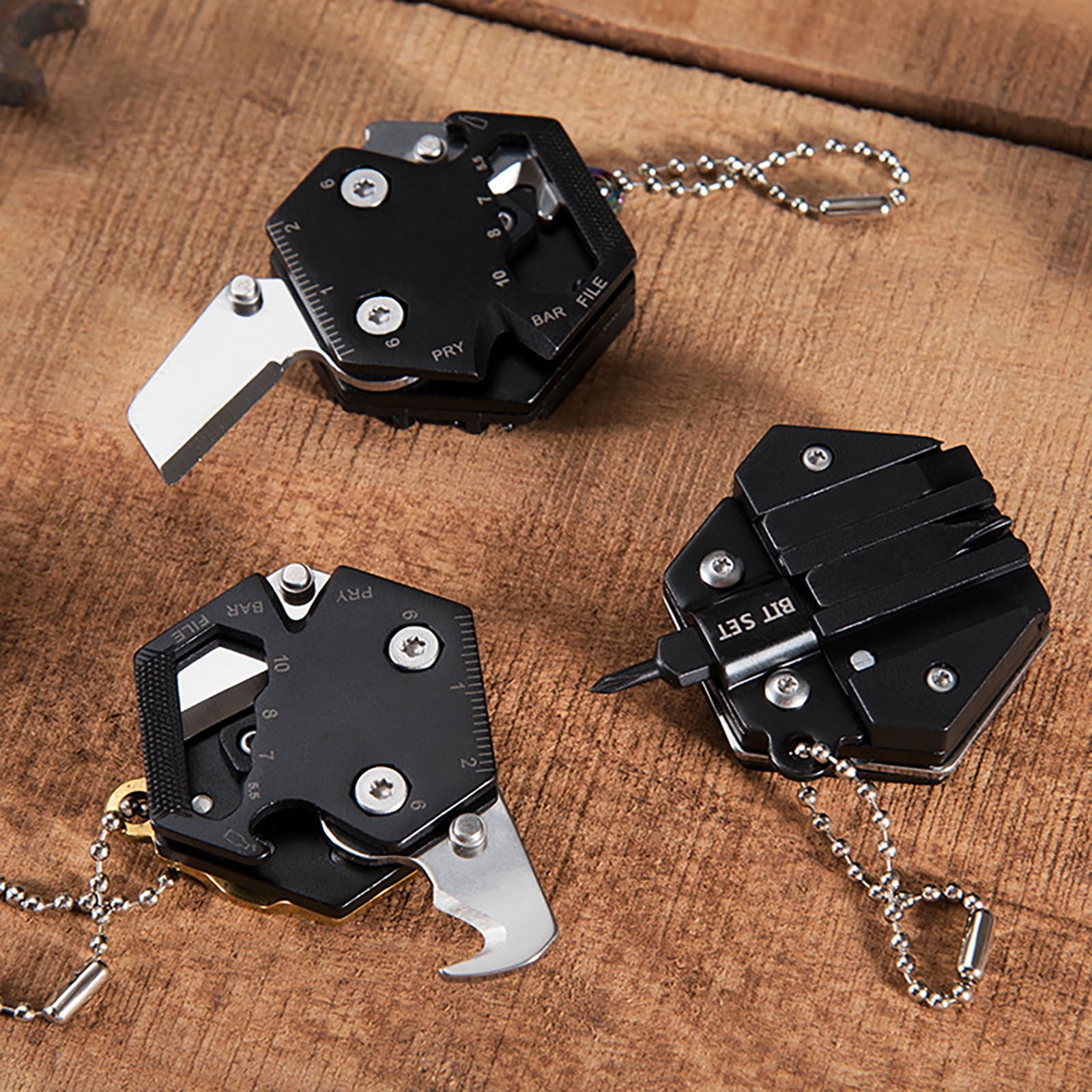 Yoziaaoa 5 Pcs Multifunction Hexagon Keychain Tool, Folding Screwdriver with Opener, Outdoor Survival Gear, Mini Pocket EDC Gift
