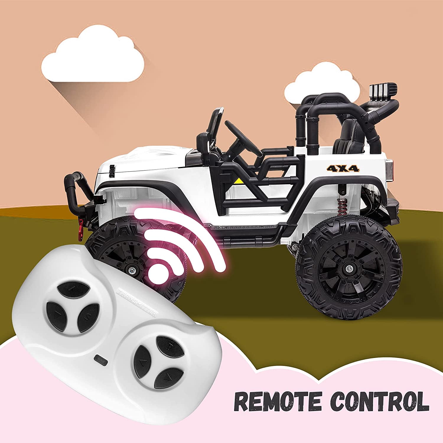 48.4" Large Ride On Car for Kids, Battery Powered Electric Car with 2 Seats, Remote Control, 14" Large Suspension Wheels, White