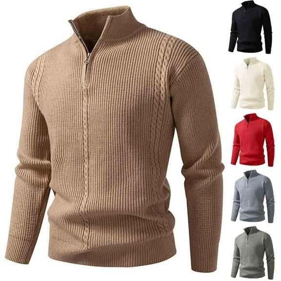 Miluxas Mens 1/2 Zip Cardigan Sweater Casual Mock Neck Ribbed Knitted Winter Chunky Sweaters Red XL(XL)