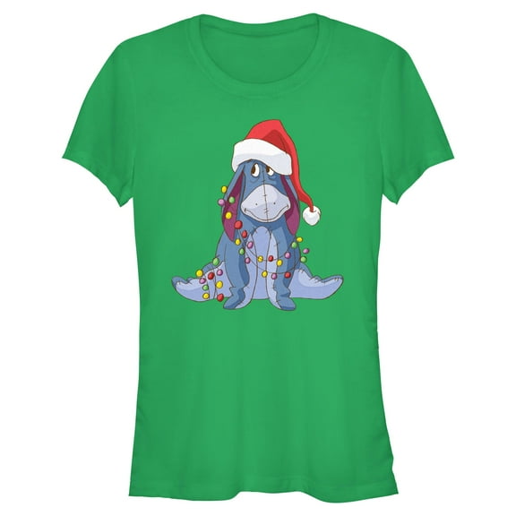 Juniors Winnie the Pooh Eeyore Christmas Lights Tangle T Shirt