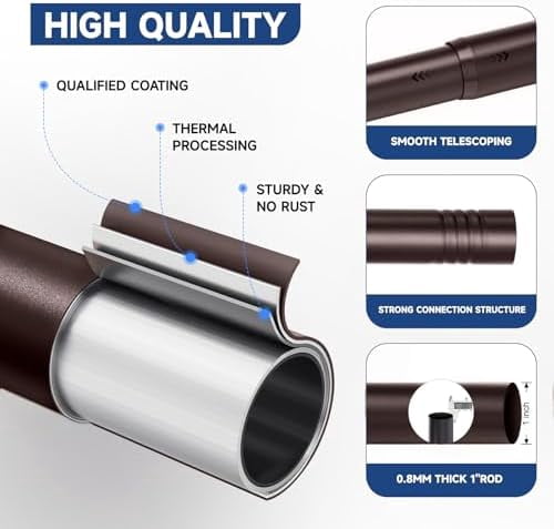 Bronze Curtain Rods for Windows 66 to 120 Inch(5.5-10ft) - 1'' Diameter Heavy Duty Curtain Rods with Imitation Wood Grain Pattern Finials,Adjustable Decorative Curtain Rods Set,28-120''