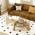 thumbnail image 3 of Hi loPres 41.3" Oval Glass Coffee Table, Tempered Glass Center Table with Fan-Shaped Storage Pedestal and Light Wood Grain Legs for Living Room, 3 of 8