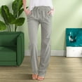 thumbnail image 2 of Flmaly vacation outfits for women High Waistband Solid Straight Linen Pants Waist And Long Women Casual Elastic Drawstring Cotton Pants Vacation Outfits, 2 of 7