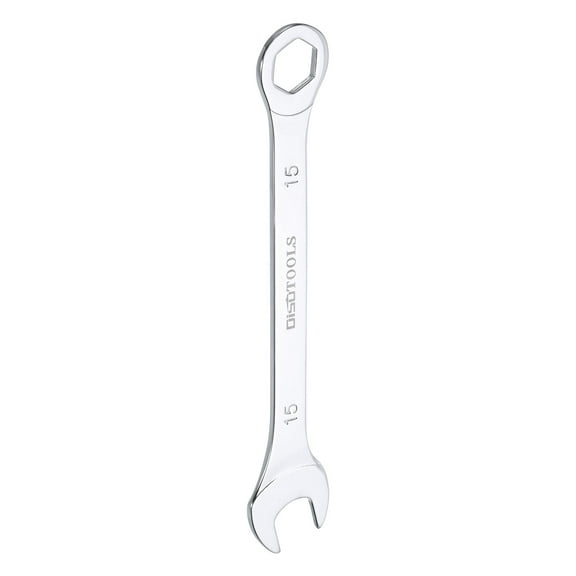 Uxcell 15mm 6-Point Thin Combination Wrench Double Ended Box and Open End Chrome Plated Steel, Silver