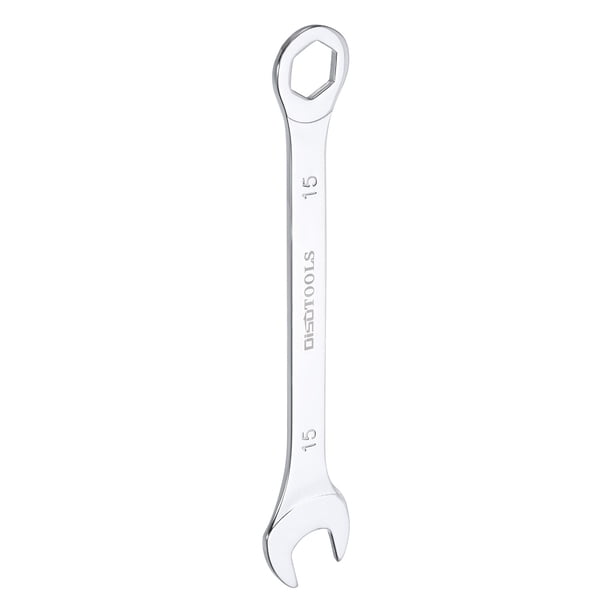 Llave de combinación delgada de 6 puntos de 15 mm de Uxcell, doble extremo, caja y extremo abierto, acero cromado, plateado
