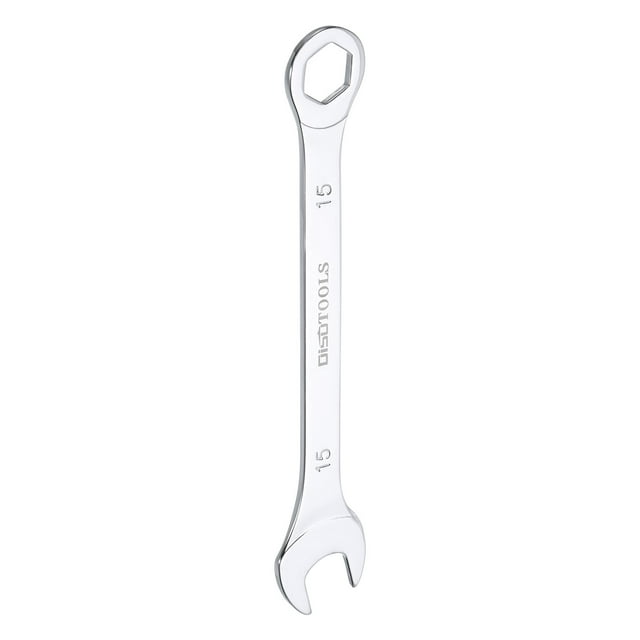 Llave de combinación delgada de 6 puntos de 15 mm de Uxcell, doble extremo, caja y extremo abierto, acero cromado, plateado