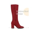 thumbnail image 3 of BLISSFUL STEP Women's Round Toe Block Heels Knee High Boots Red 7, 3 of 6