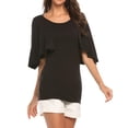 thumbnail image 4 of Camiseta de mujer con volantes, cuello redondo, manga corta, blusa informal, top, negro, S Eigraketly AP001341-01, 4 of 7