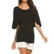 thumbnail image 4 of Camiseta de mujer con volantes, cuello redondo, manga corta, blusa informal, top, negro, S Methold AP001341-01, 4 of 7