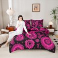 thumbnail image 4 of Manfei Bohemian Paisley Queen Comforter Set 3 Pieces, Hippie Mandala Bedding Sets, Black Pink Bedding Comforter Set, Lightweight Room Decor, 4 of 8