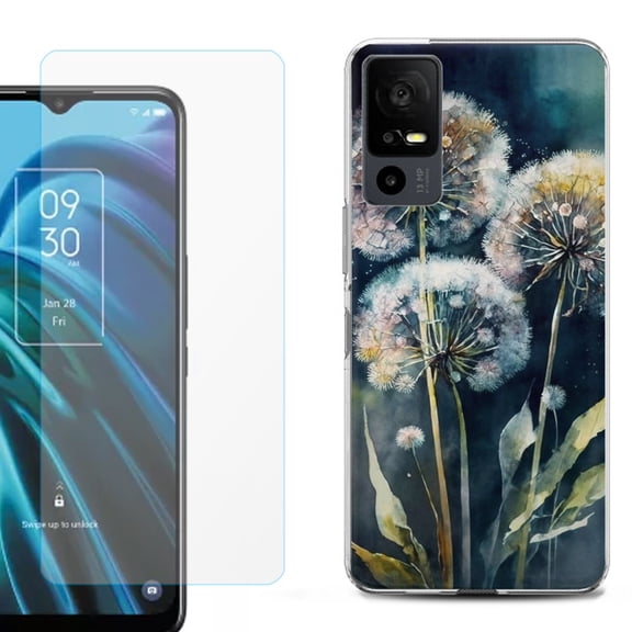 OneToughShield ® for TCL 40 XE 5G Shockproof Fashion Phone Case, with Tempered Glass Screen Protector - Dandelion Color