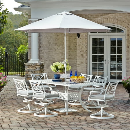 Home Styles La Jolla Cast Aluminum Outdoor Rectangular White 7 Pc. Dining Group with Umbrella & Base