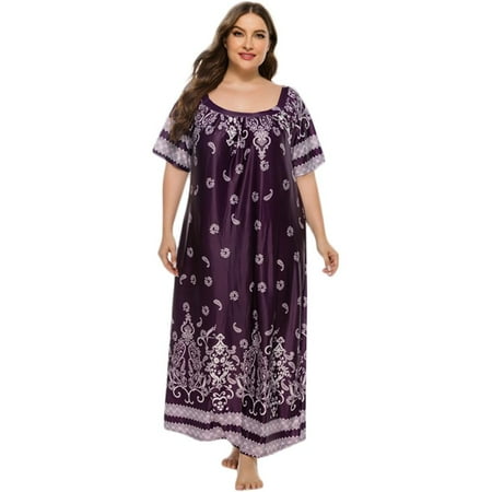 

Women s Nightgown Plus Size Loose Full Length Loungewear Retro Floral Sleepwear Silk-like Nightdress Round Neck Short Sleeve Pajamas Casual Homewear