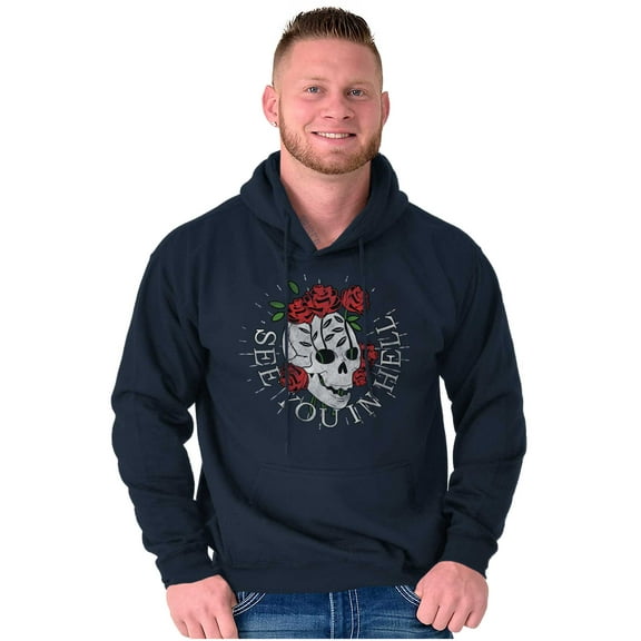 See You in Hell Skull Roses Tattoo Unisex Plus Fleece Graphic Hoodie Brisco Brands 2X