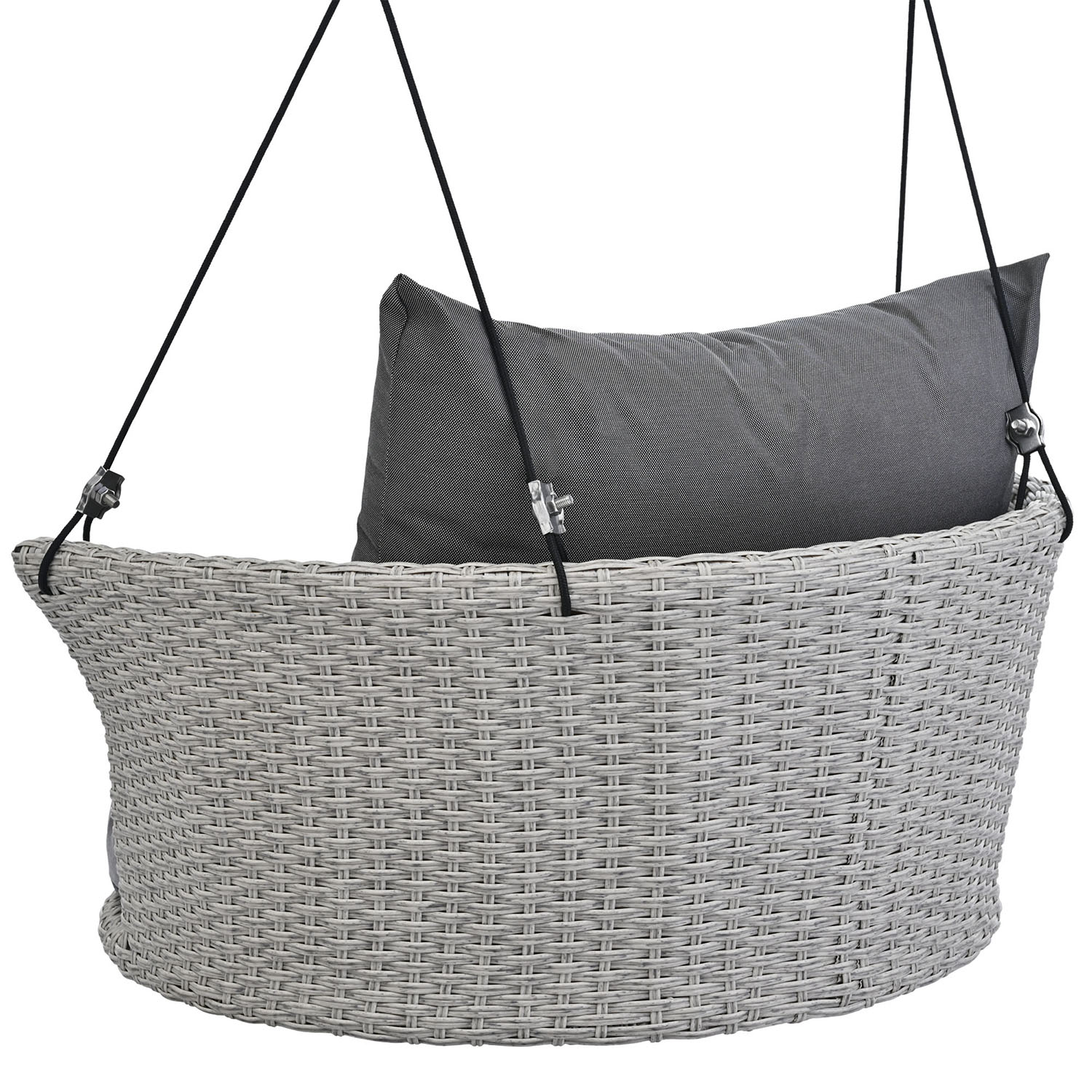 Kadyn 33.8" Single Person Hanging Seat, Rattan Woven Swing Chair With Ropes, Gray Wicker and Cushion, Wicker Porch Swing for Outdoor, Gray