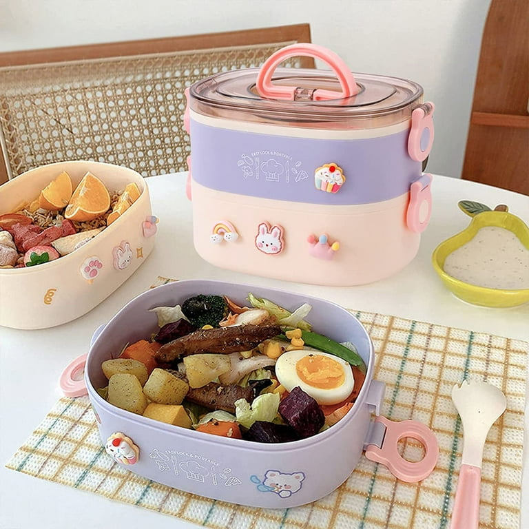 DanceeMangoo Bento Box Cute Adult Lunch Box, 2 Layer Leakproof