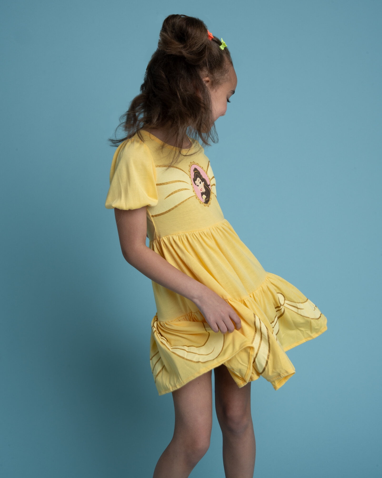 Disney Beauty and the Beast Big Girls' Cosplay Short Sleeve Dress Gold Yellow Belle