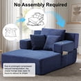 thumbnail image 3 of PUKNLY 60" Oversized Chaise Lounge Chair, 70" Boneless Corduroy Cloud Couch with 4 Pockets, 3 Pillows & 2 Cup Holders, Deep Seat Sleeper Sofa Bed for Living Room Bedroom Apartment, No Assembly,Blue, 3 of 9