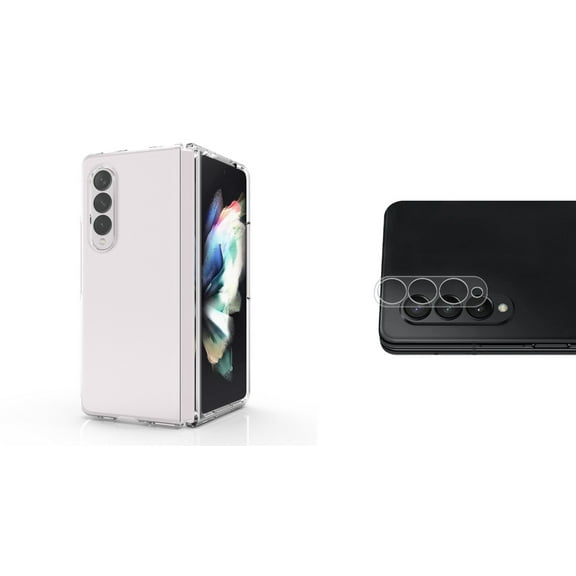 Bemz Premium Bundle for Samsung Galaxy Z Fold 3 5G: Slim Snap-On Protector Case (Clear), Rear Camera Glass Protector