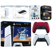 Sony PlayStation 5 Astro Bot Slim Digital Bundle with Disc Drive, Extra Controller, Vertical Stand, MightySkins Voucher and 2 Year Extended Warranty - Volcanic Red