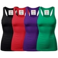 thumbnail image 1 of Women & Plus Solid Ribbed Knit Stretch Workout Racerback Tank Top (4PK: NAVY/RED/PURPLE/KELLY GREEN, 2X), 1 of 5