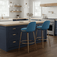 thumbnail image 3 of Olurrisa Indoor Metal Upholstered Barstool, Gold Finished Frame and Blue Upholstery, Set of 2, 3 of 8