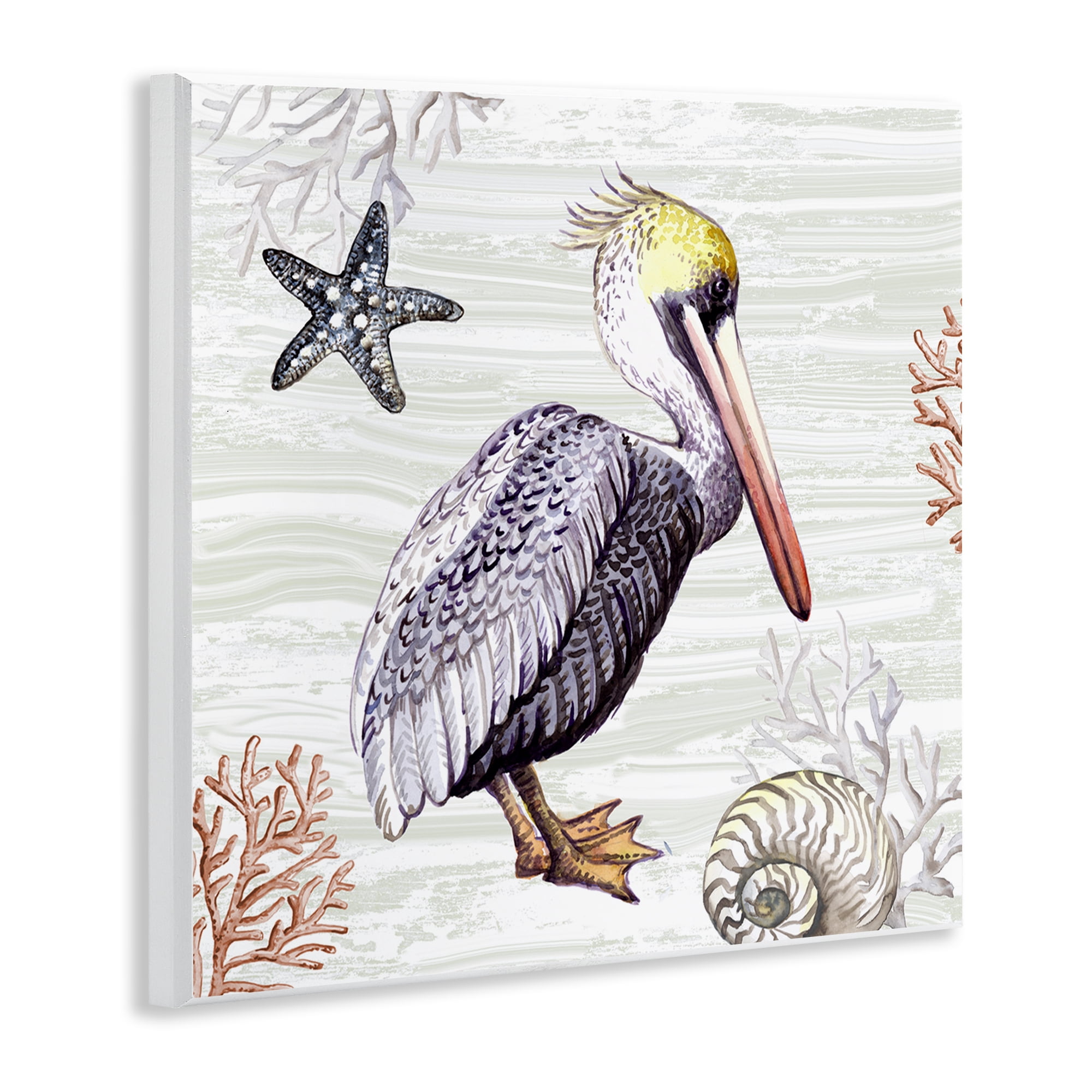 Stupell Industries Beach Bird Pelican Animals Painting Unframed Art Print Wall Art, 12 x 12