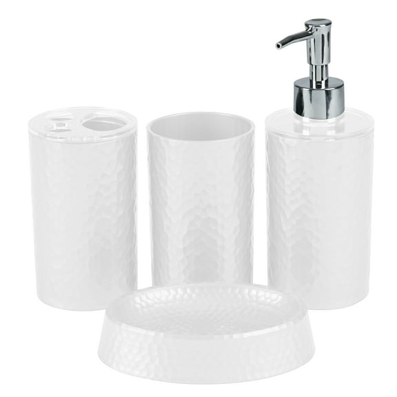 Bath Bliss Hammered Texture 4 Piece Bath Accessory Set in White