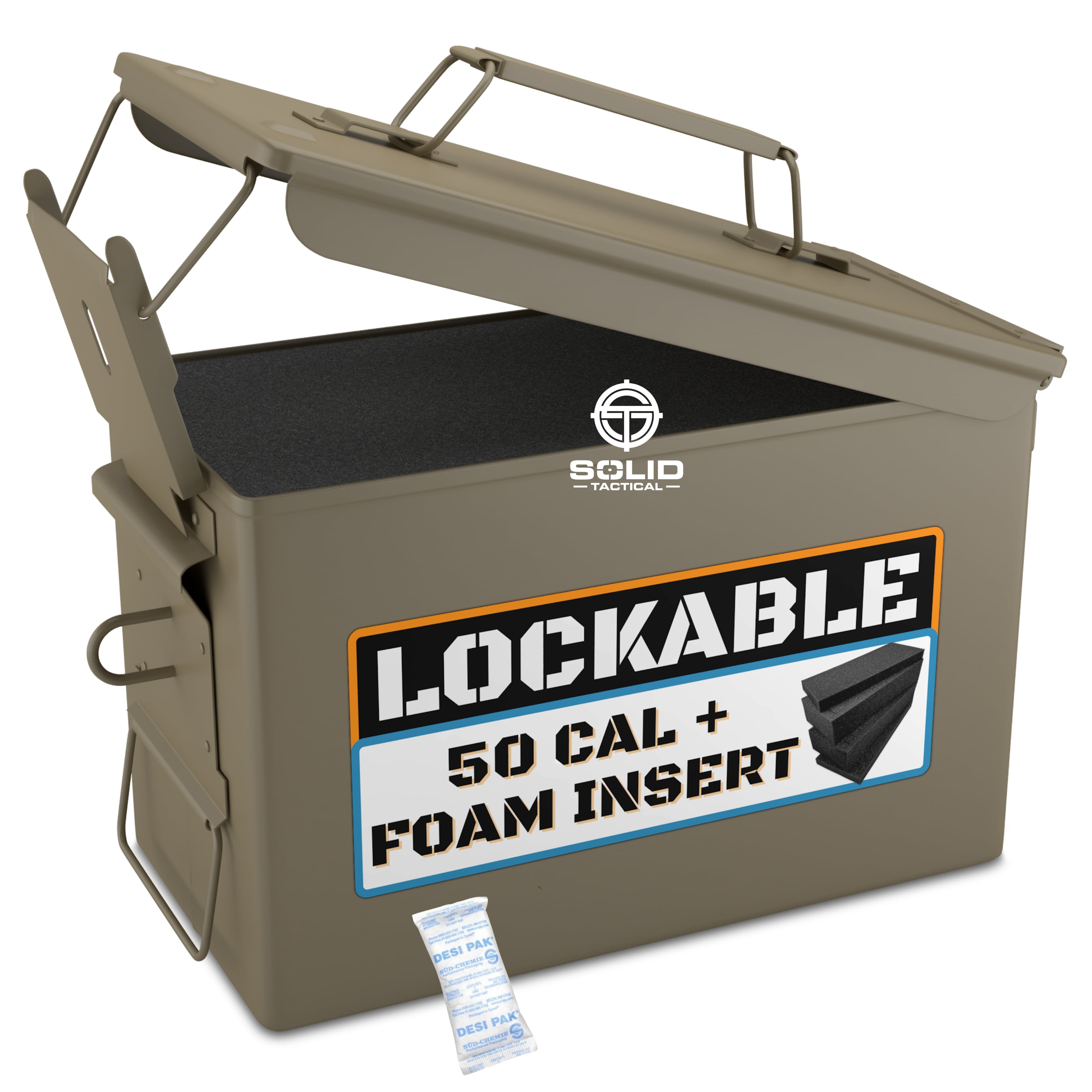 Solid Tactical 50 Cal Metal Ammo Can with Welded Locking Kit and Foam